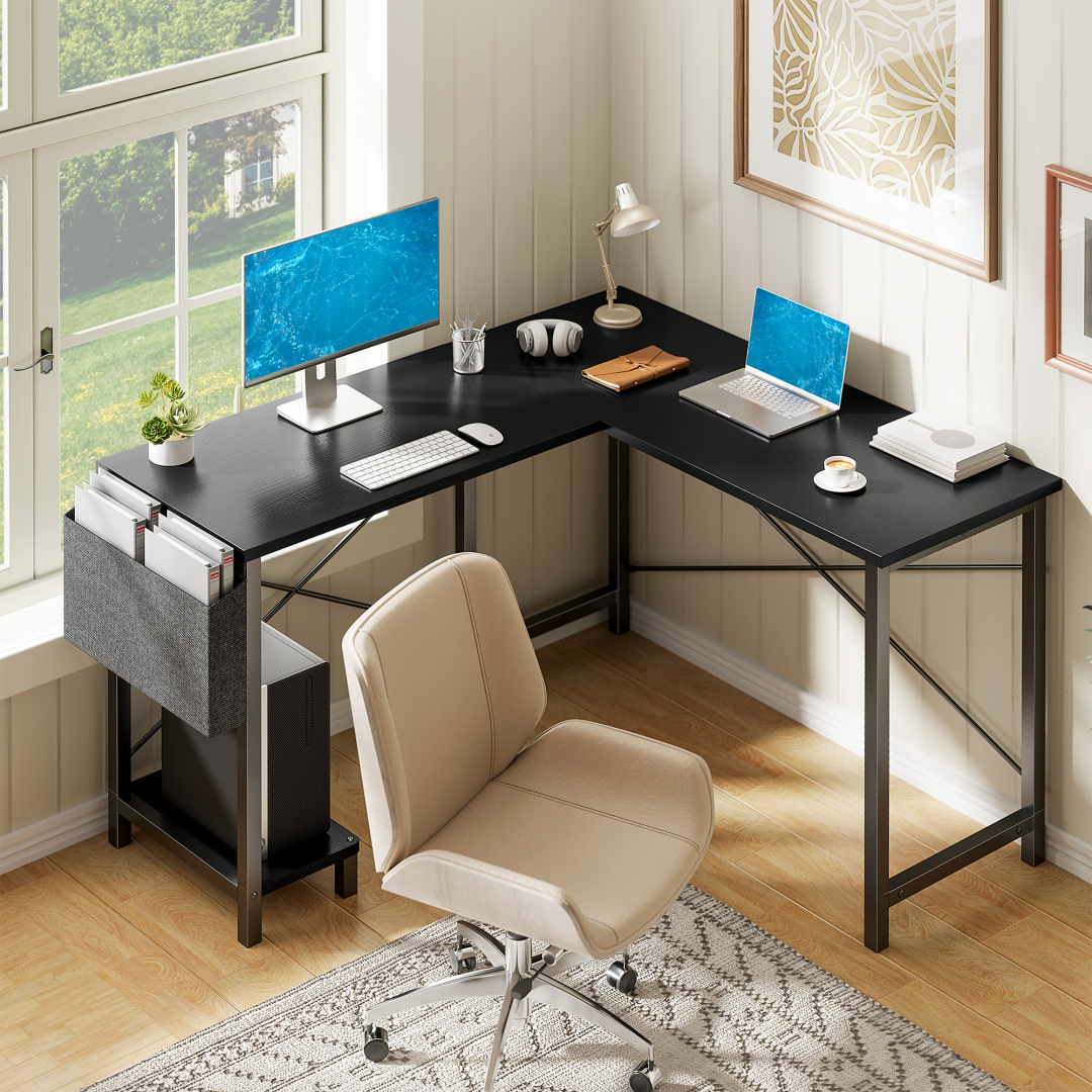 49-Inch L Shaped Desk - Computer Desk Corner Desks Gaming Desk PC Table, With CPU Stand Side Bag For Home Office Dorm Sturdy Writing Workstation