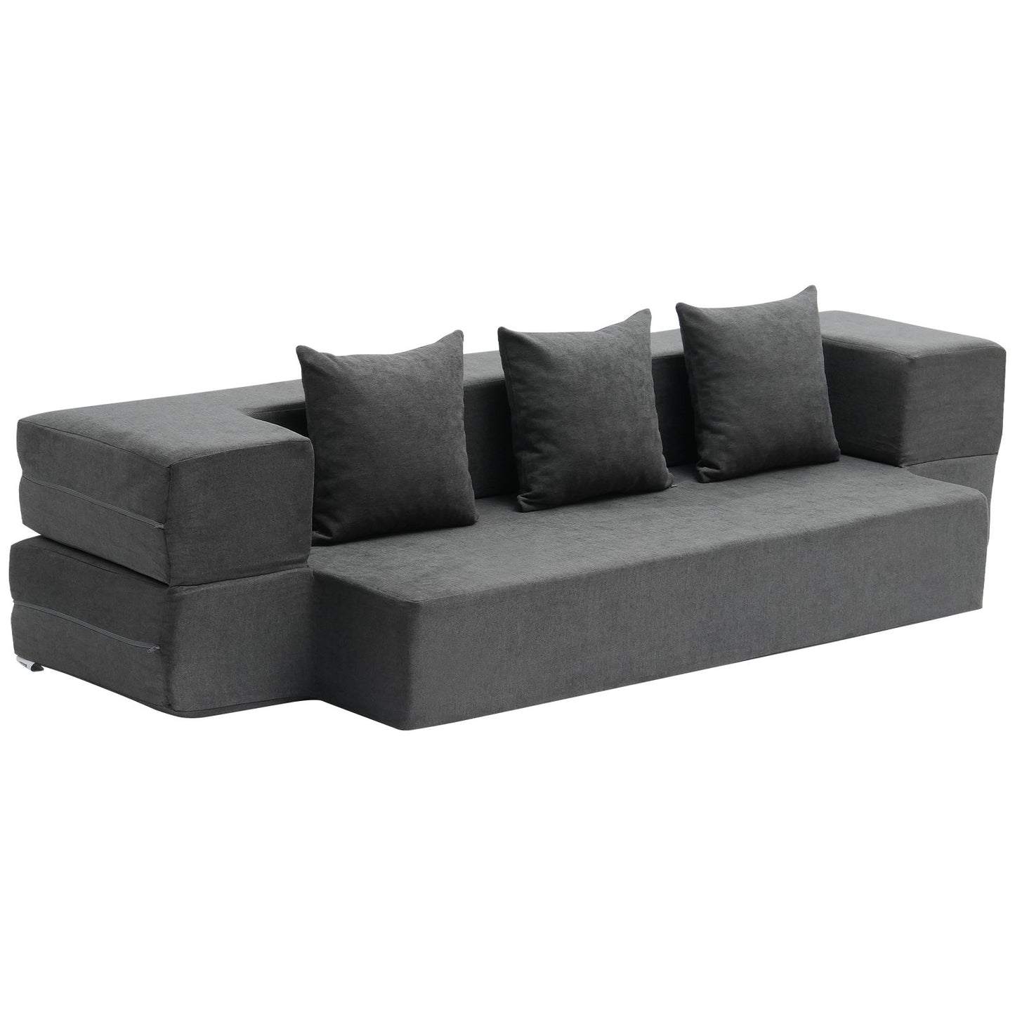 Folding Sofa Bed, 3-in-1 Foldable Couch Bed With 3 Pillows And Washable Cover, 25D High Density Memory Foam Convertible Sleeper Chair Bed, Futon Couch For Living Room, Bedroom, Dark Grey(Twin)