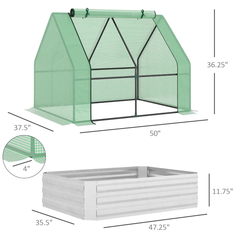 4 X 3 X 3ft Raised Garden Bed With Mini Greenhouse, Galvanized Raised Garden Bed With Cover For Herbs And Vegetables, Small Greenhouse For Patio Garden Balcony, Green