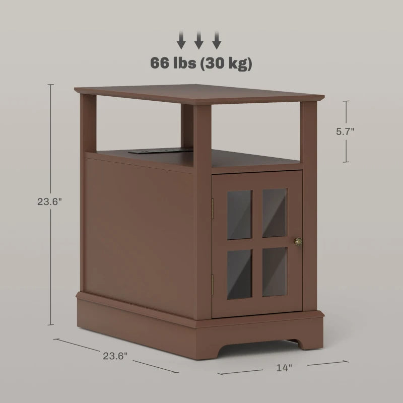 Narrow Side Table End Table With Charging Station, USB Ports, Modern End Table With Storage For Living Room, Brown