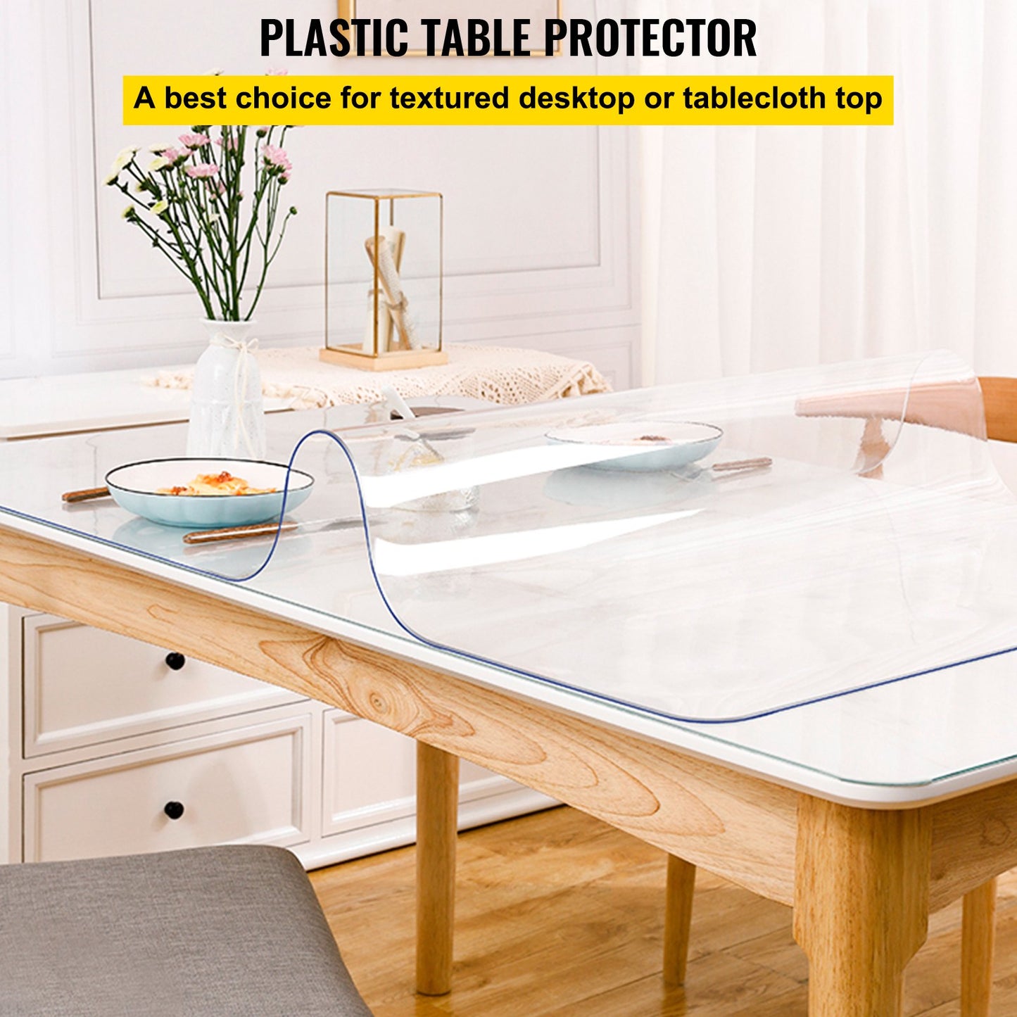 Plastic Table Cover 40 X 80 Inch, 1.5 Mm Thick Clear Table Protector, Rectangle Clear Desk Mat, Waterproof & Easy Cleaning For Office Dresser Night Stand