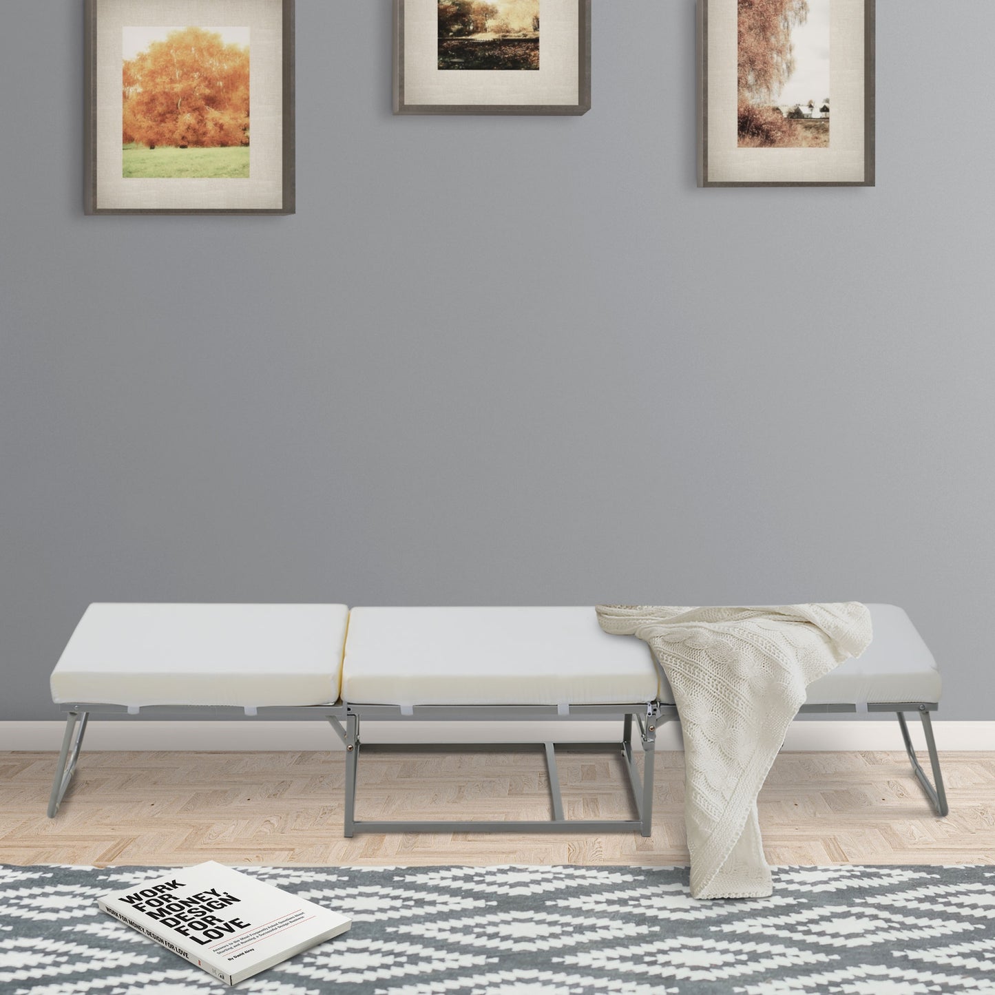 Convertible Ottoman, Guest Sleeper Bed, Gray
