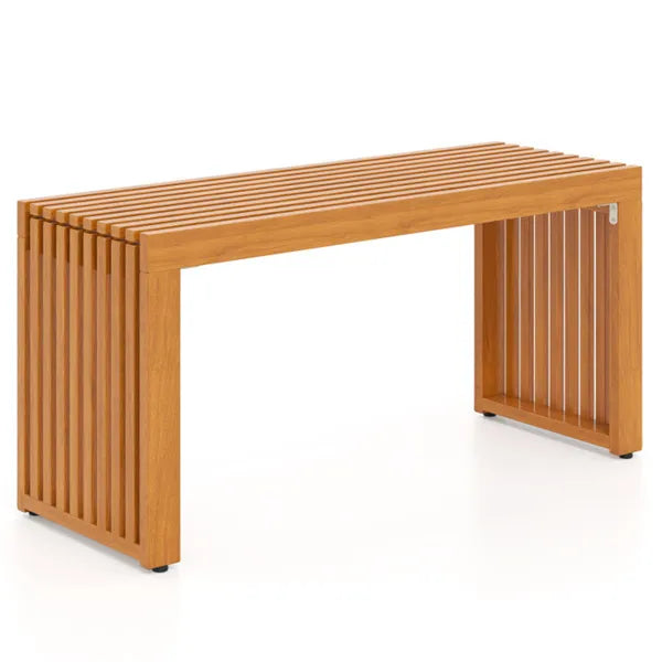 Solid Acacia Wood Patio Bench, 800 LBS Weight Capacity 2-Person Backless Outdoor Bench