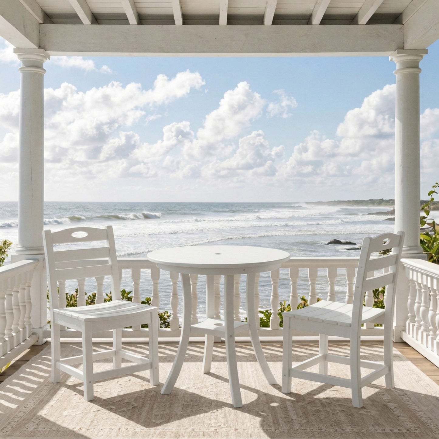 White 3-Piece Outdoor Bistro Set Round Table Set Patio Dining Set 2 Chairs