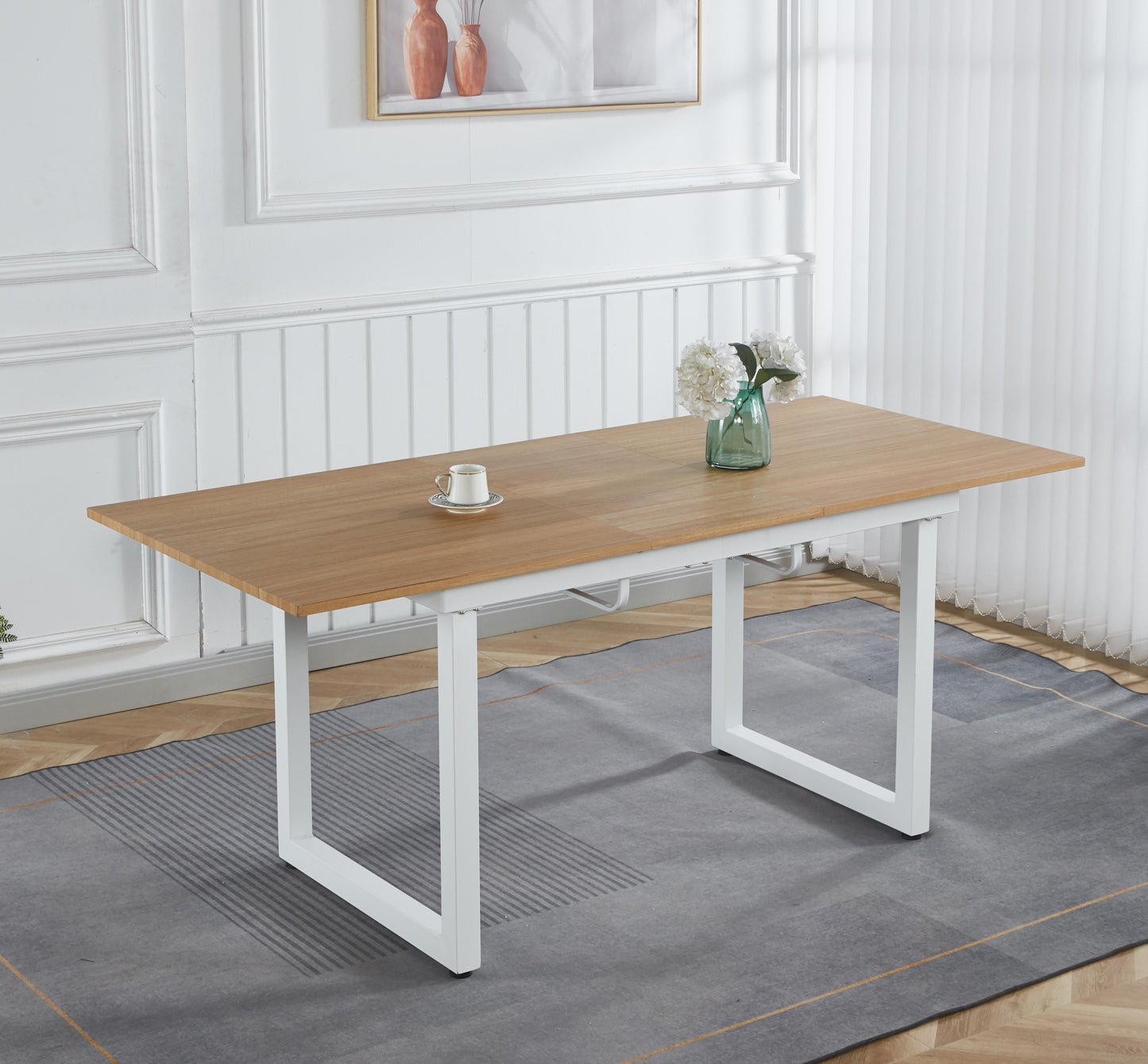 Oak Color,Square Extendable Dining Table With Metal Leg,Modern Space Saving Kitchen Table For Living Room 55.11- 70.86 L X 31.5 W X 29.5 H