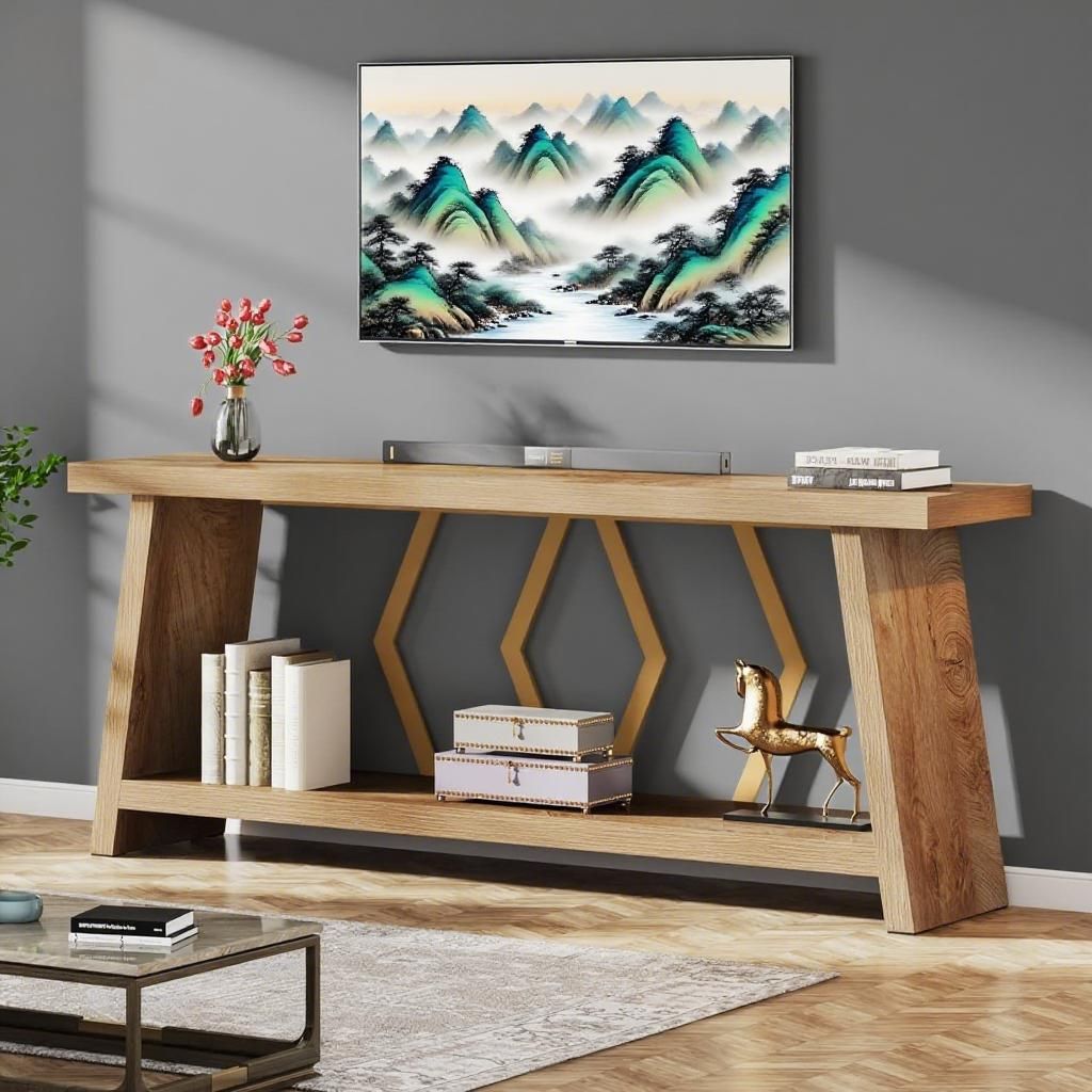 Sofa Table For Living Room, 2-Tier Narrow Console Table