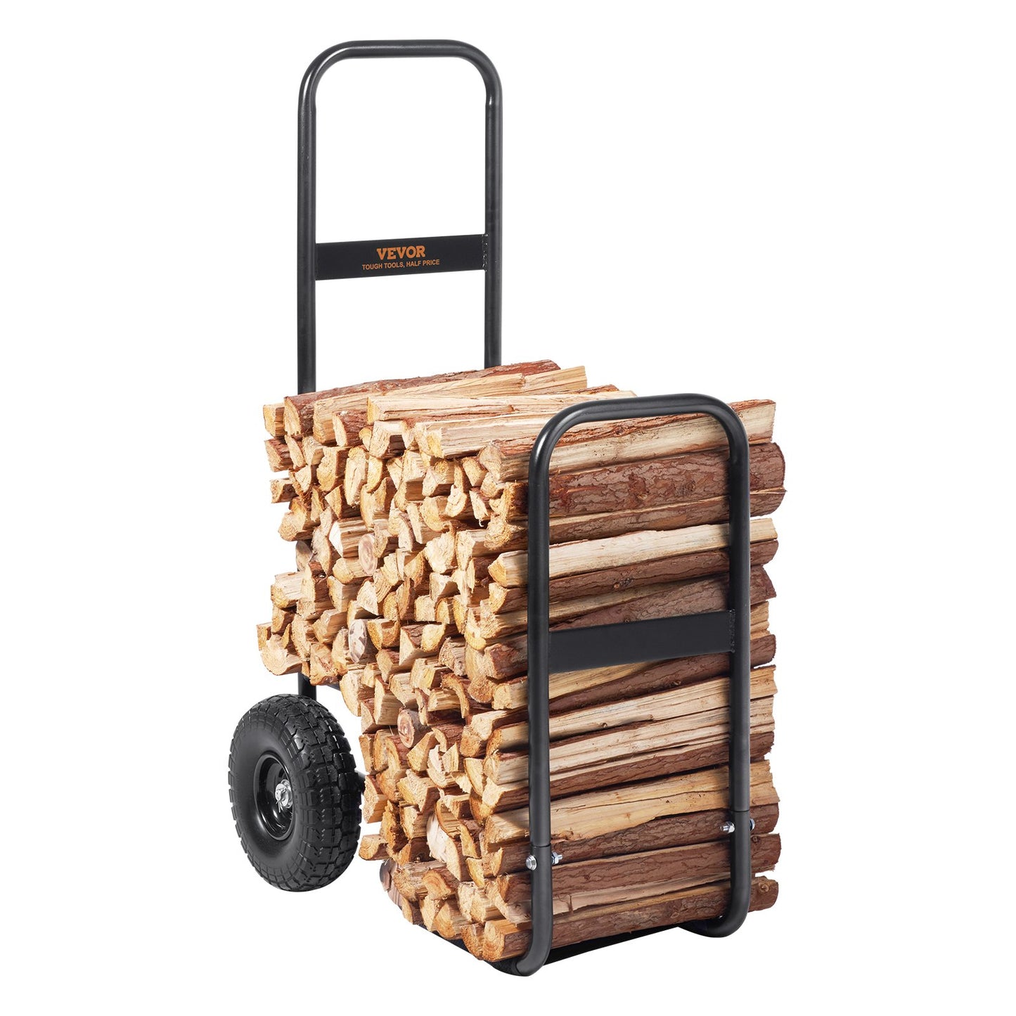 Firewood Log Cart, 250 Lbs Capacity, Outdoor And Indoor Wood Rack Storage Mover With PU Wheels Waterproof Cloth, Heavy Duty Steel Dolly Hauler, Firewood Carrier For Fireplace, Fire Pit, Black