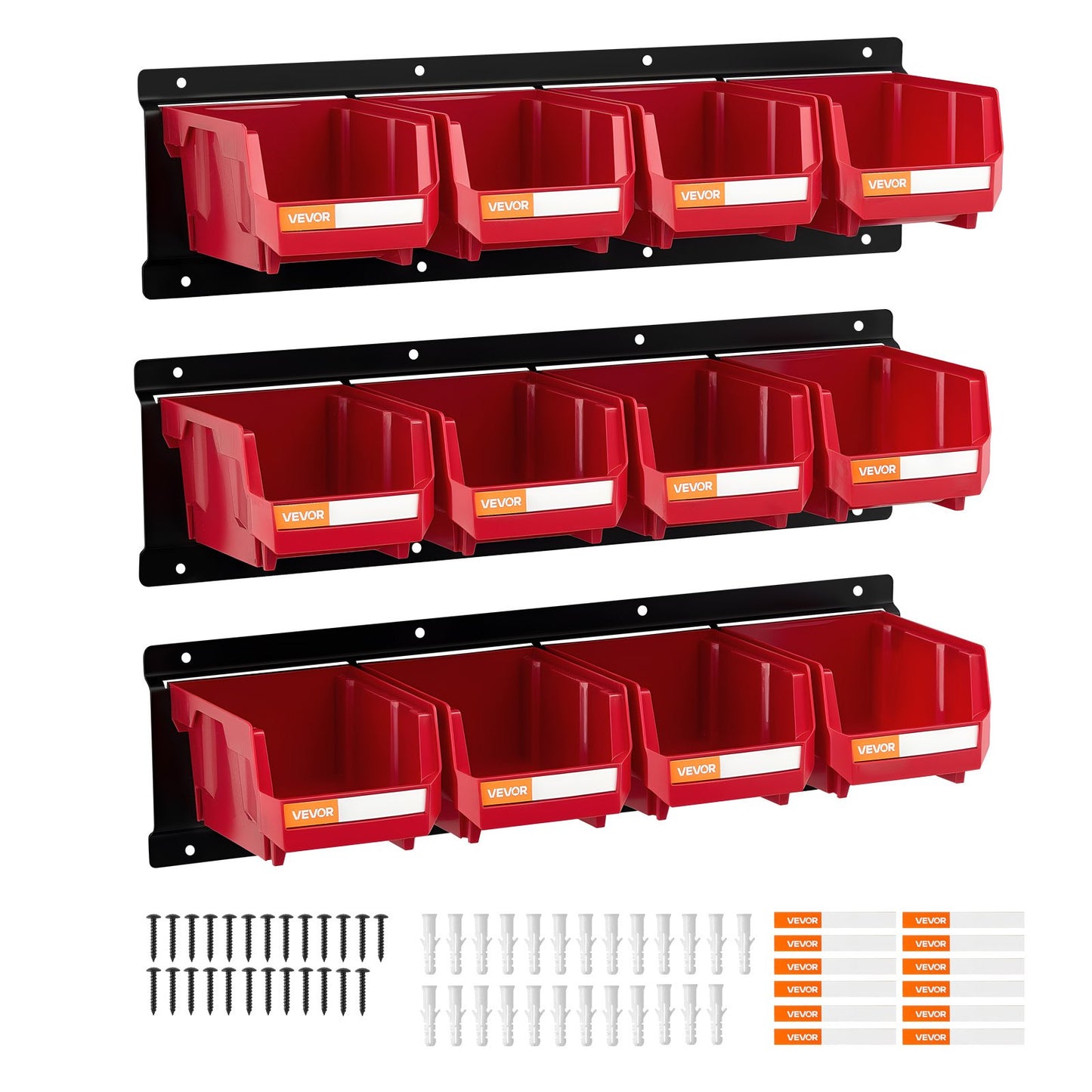 Stapelboxen Wandmontage 137x105x75mm Lagerboxen (12er-Pack) & 3 Metallschienen Sichtlagerboxen Für Schrauben Muttern Bolzen Nägel Werkzeug-Organizer Für Werkstatt Bastelraum Garage