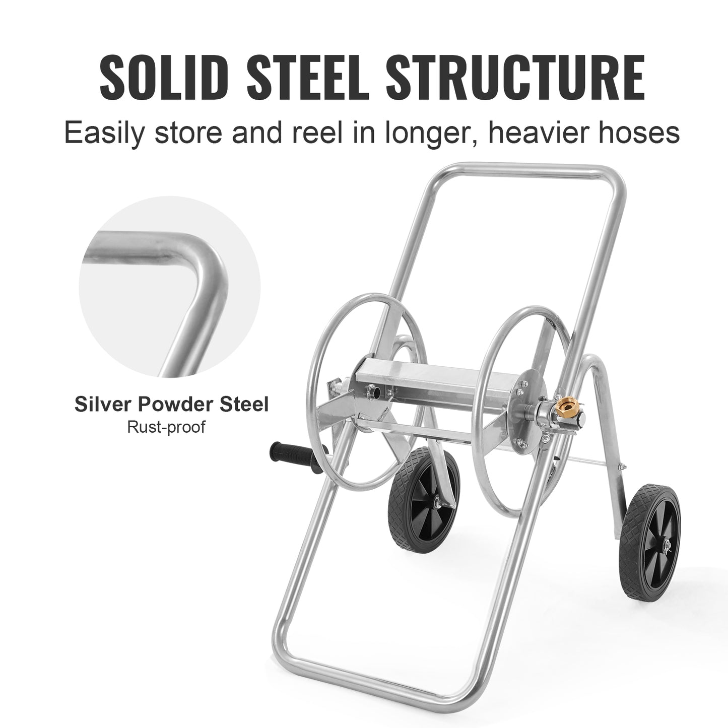 VEVOR Hose Reel Cart, Hold Up To 175 Ft Of Hose Hose Not Included , Garden Water Hose Carts Mobile Tools With Wheels, Heavy Duty Powder Coated Steel Outdoor Planting For Garden, Yard, Lawn