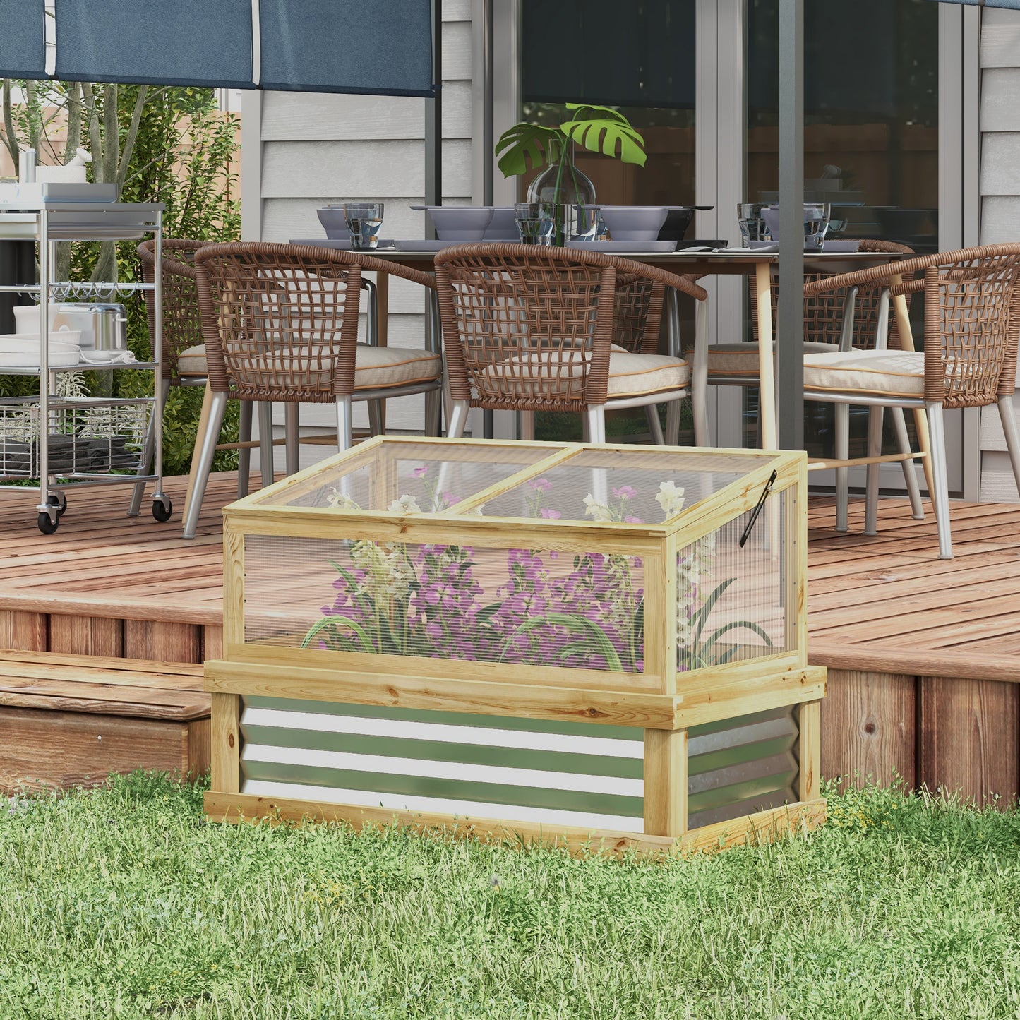 Raised Garden Flower Bed Kit With Lean-to Greenhouse, Wooden Cold Frame Planter, 41" X 22.5" X 28.25", Natural