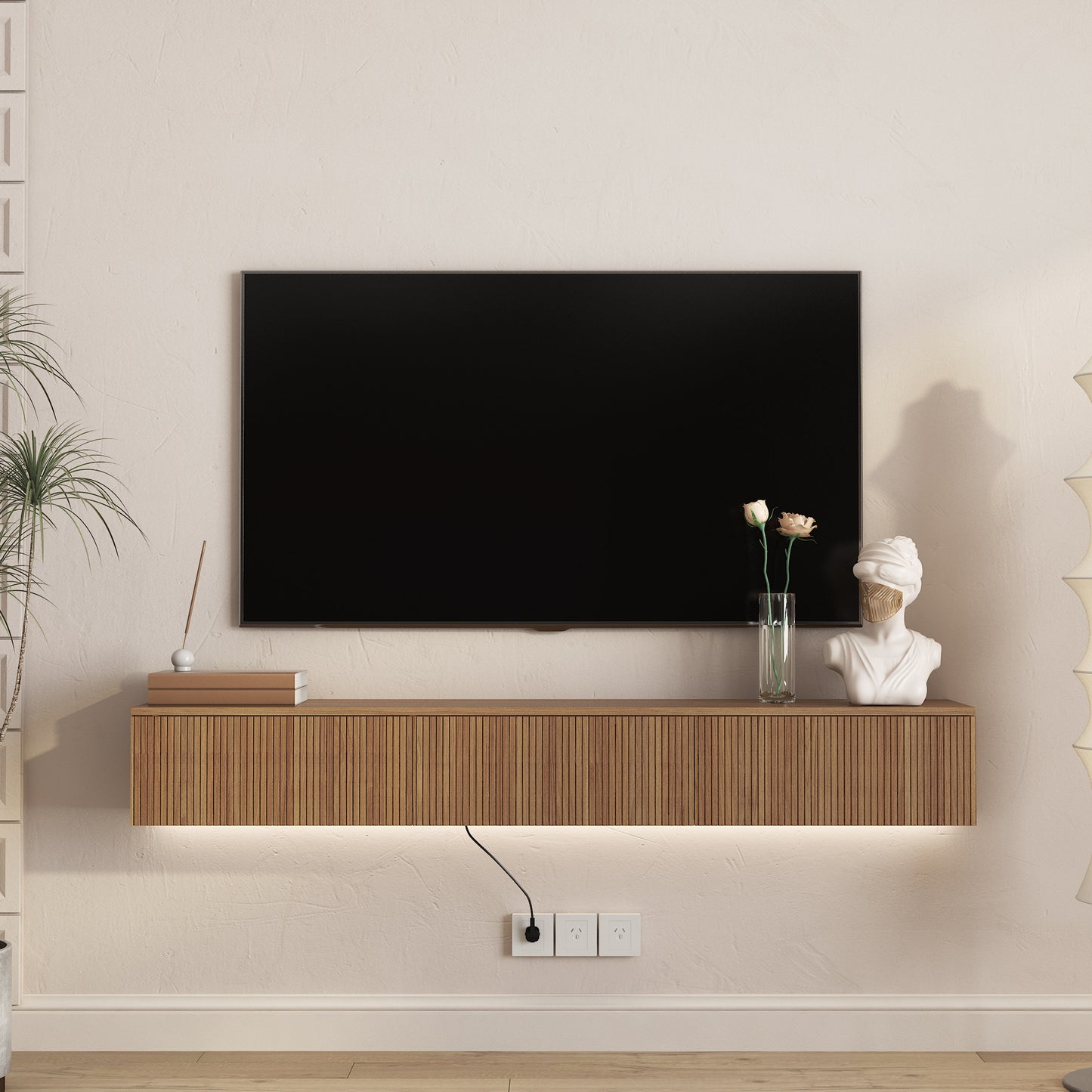 Floating TV Stand Wall Mounted With 16 Color LEDs,65inch Modern TV Stand, Floating TV Cabinet Entertainment Center For 55 60 65 Inch TV