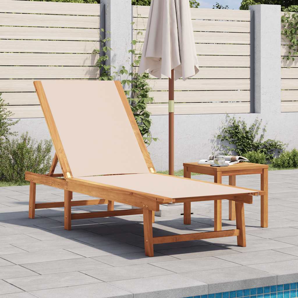 sun lounger, cream, solid acacia wood and textilene