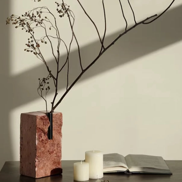 Natural Red Trachytic Stone Flower Vase Decorative Ornaments Candle Holder