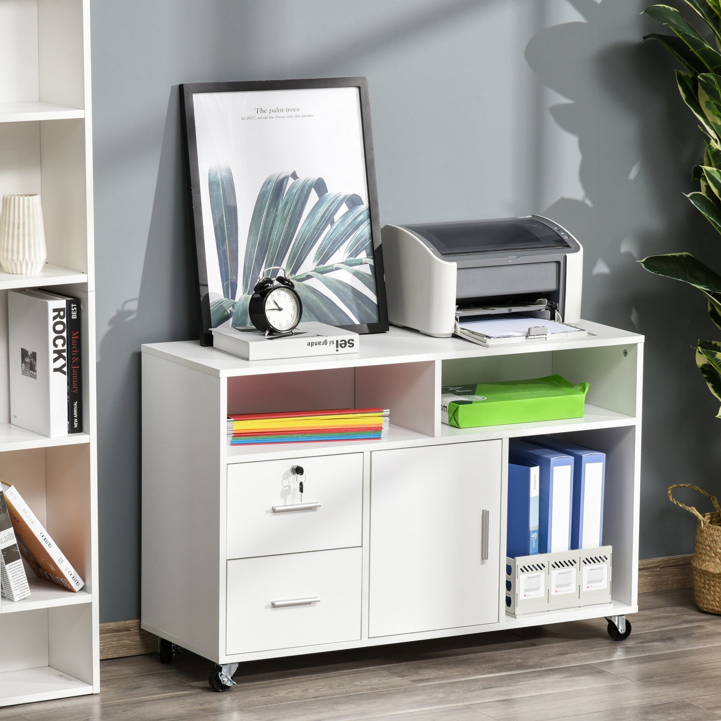 Printer Stand Home Office Mobile Storage Cabinet Organizer Desktop with Caster Wheels