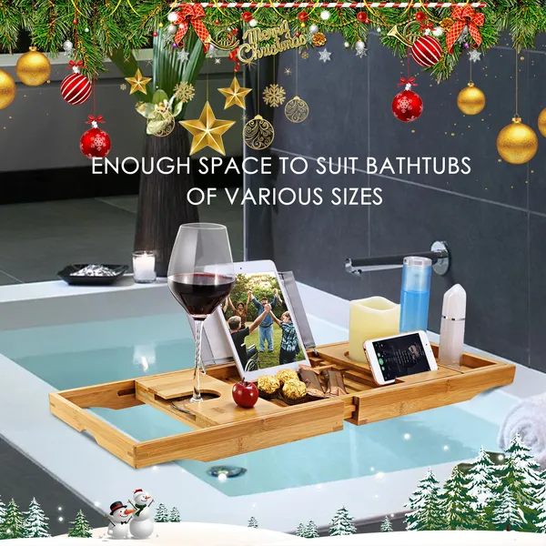 Bathtub Caddy Tray Crafted Bamboo Bath Tray Table Extendable Reading Rack Tablet Phone Holder For Valentines'S Day