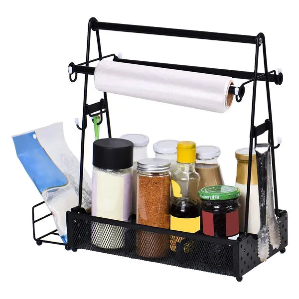 Utensil Caddy Metal Grill Caddy With Paper Towel Holders Utensil Holder For Outdoor Picnic Barbecue Camping Grilling Tools Storage Organizer Barbecue Accessories