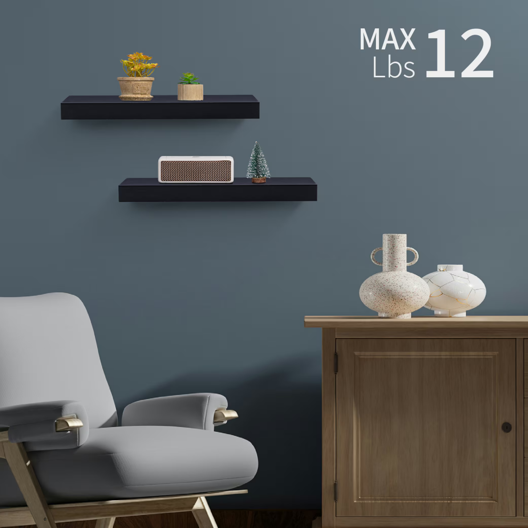 Floating Shelves 14.96 Wall Mounted Wood Shelves For Bathroom, Bedroom, Living Room, Kitchen, Hanging Shelf For Books Storage Decor With Invisible Brackets, Black