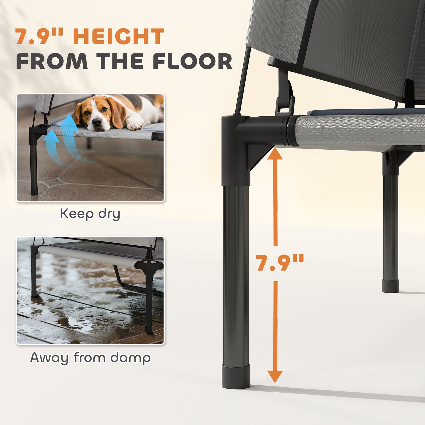 Elevated Dog Bed With Removable Canopy, Portable Outside Raised Pet Cot With Cooling Pad, Storage Bag, 36 X 29.5 X 35
