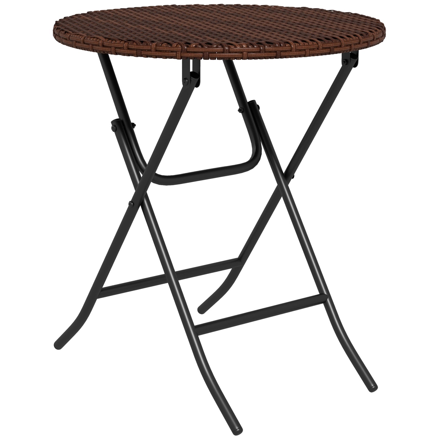Foldable PE Rattan Outdoor Coffee Table, Metal Frame Wicker Round Side Table, Coffee Table Side Table For Lawn, Garden, Mixed Brown