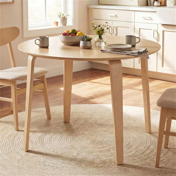 37.5" Round Dining Table, Solid Rubber Wood Legs For 4 People (Natural)