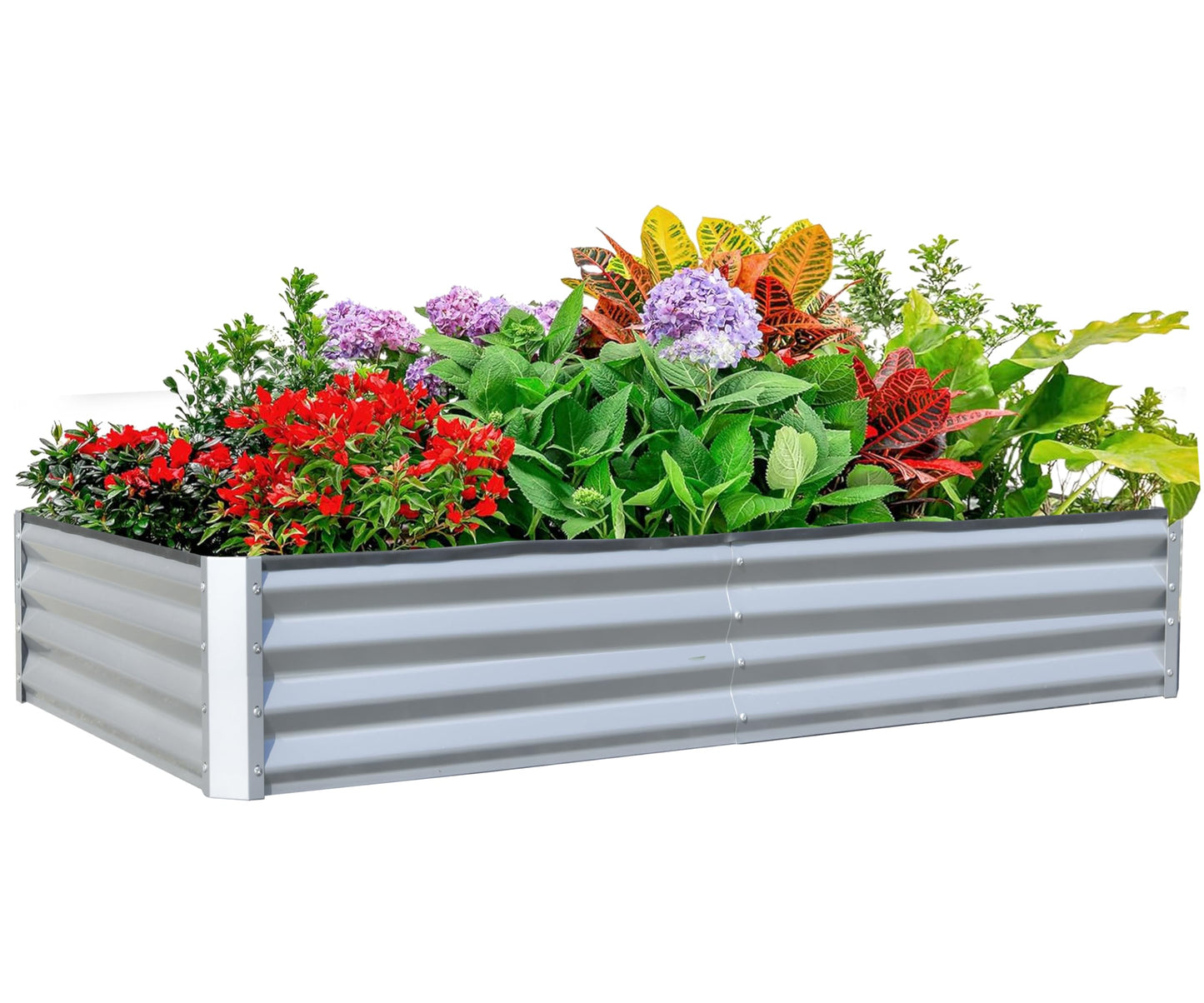 8x4x1 Ft Galvanized Raised Garden Bed, Outdoor Planter Garden Boxes Large Metal Planter Box For Gardening Vegetables Fruits Flowers, Silver