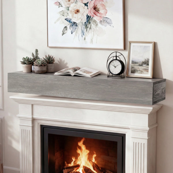 60" Rustic Wood Fireplace Mantel,Wall-Mounted & Floating Shelf For Home Decor