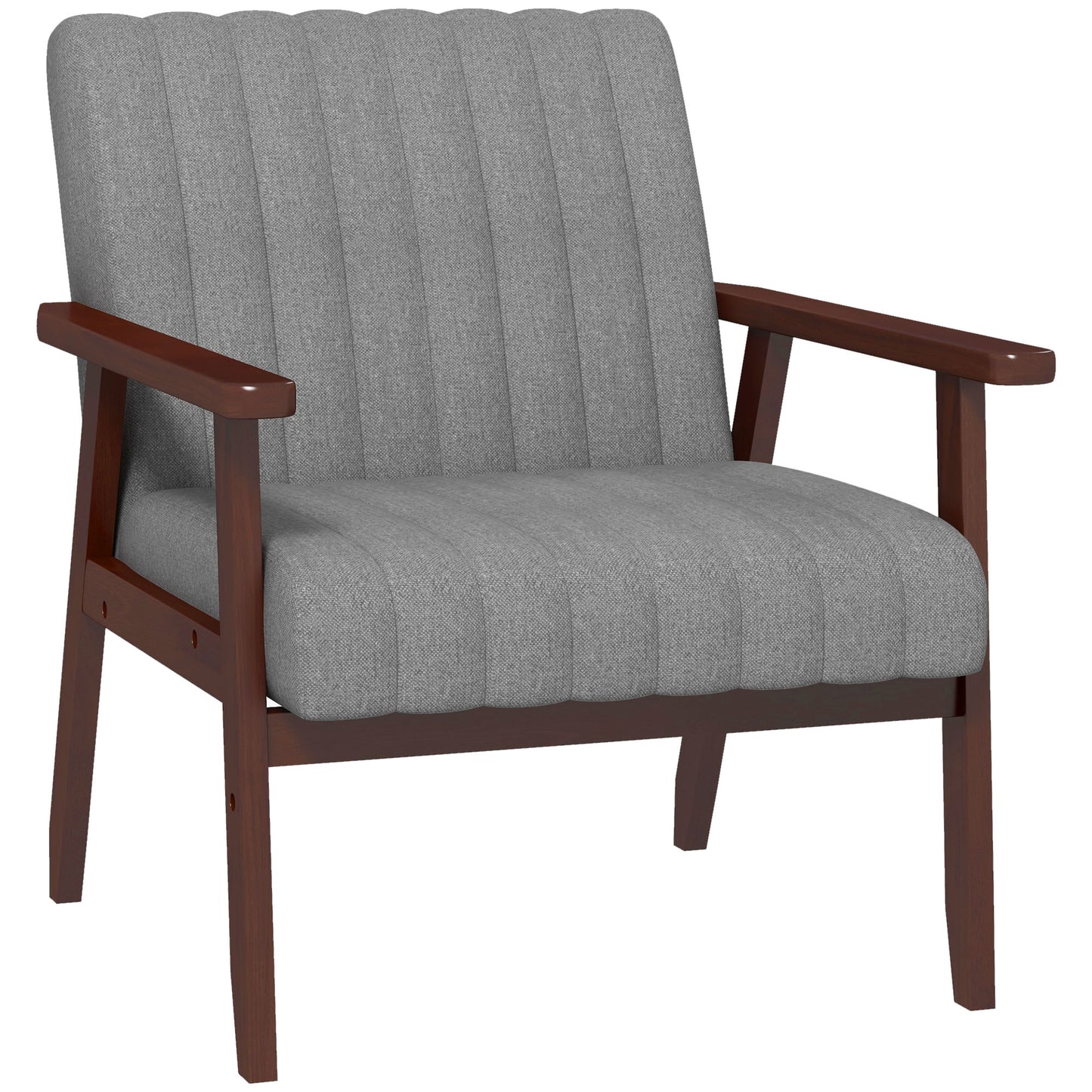 Mid Century Accent Chair, With Wooden Legs - Grey