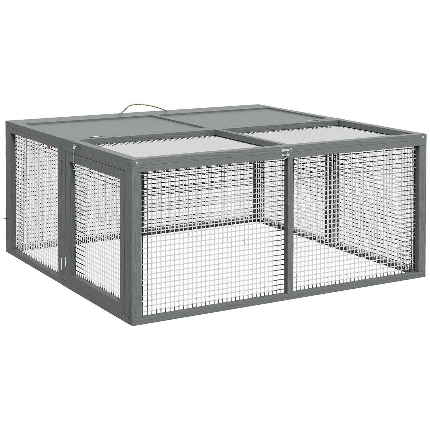 PawHut Wooden Folding Rabbit Hutch, For 2-3 Rabbits - Grey