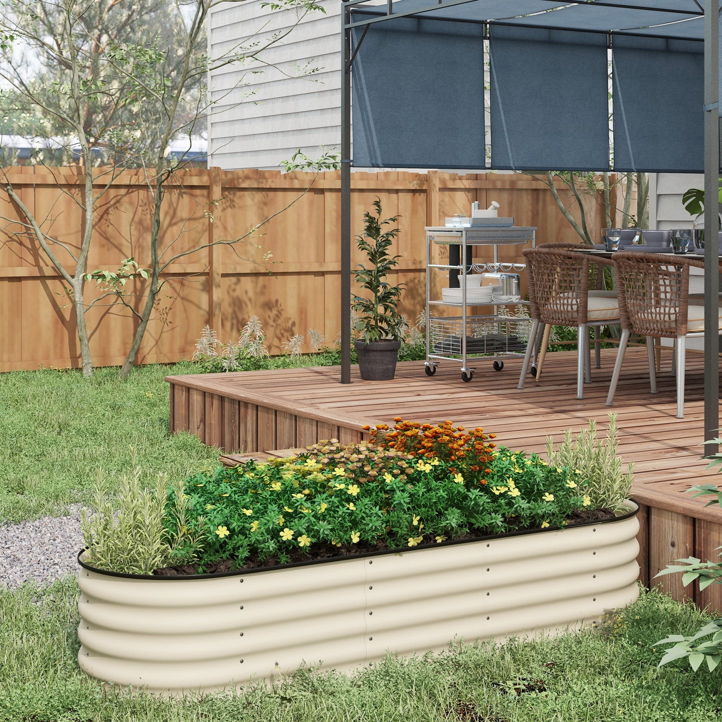 6.4' x 2' x 1.4' Galvanized Raised Garden Bed Kit, Metal Planter Box with Safety Edging, Cream