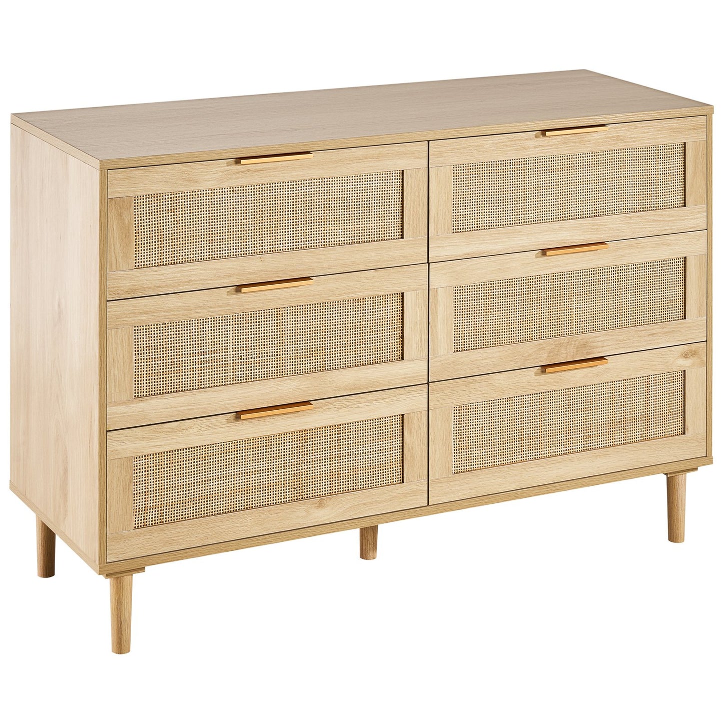 6 Drawer Rattan Dresser, Boho Dresser, Rattan Chest Of Drawers With Spacious Storage, Natural Rattan Dresser For Bedroom, Living Room & Hallway,Rattan Nightstand With Sturdy Handles&Legs, Brown