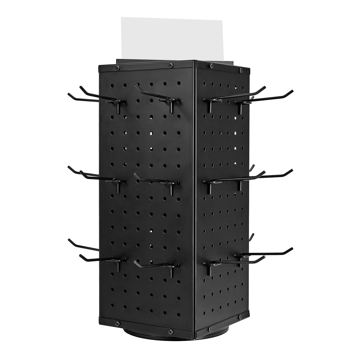 Rotating Pegboard Display Stand, 7.4 X 7.4 X 17 In 4-Sided Spinning Peg Board Display With 24 Hooks, Thickened Cold-Rolled Steel Craft Rack Organizer For Grocery Retail Store Jewelry Shop, Black