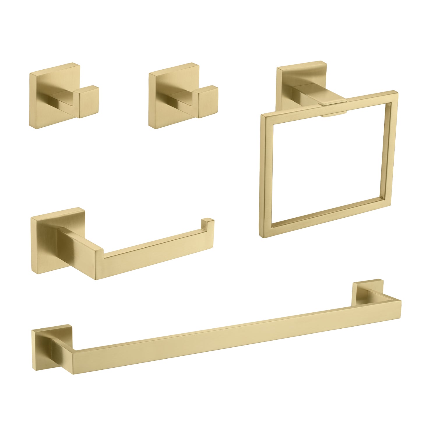 5 Piece SUS304 Bathroom Set Towel Bar  Ring  Hooks  TP Holder  Brushed Finish