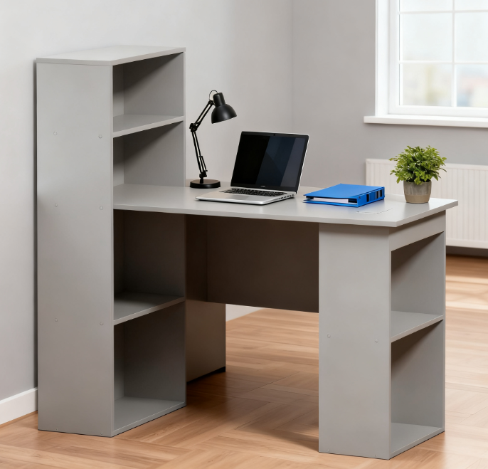 Compact Computer Desk , Writing Table Workstation With Bookshelf