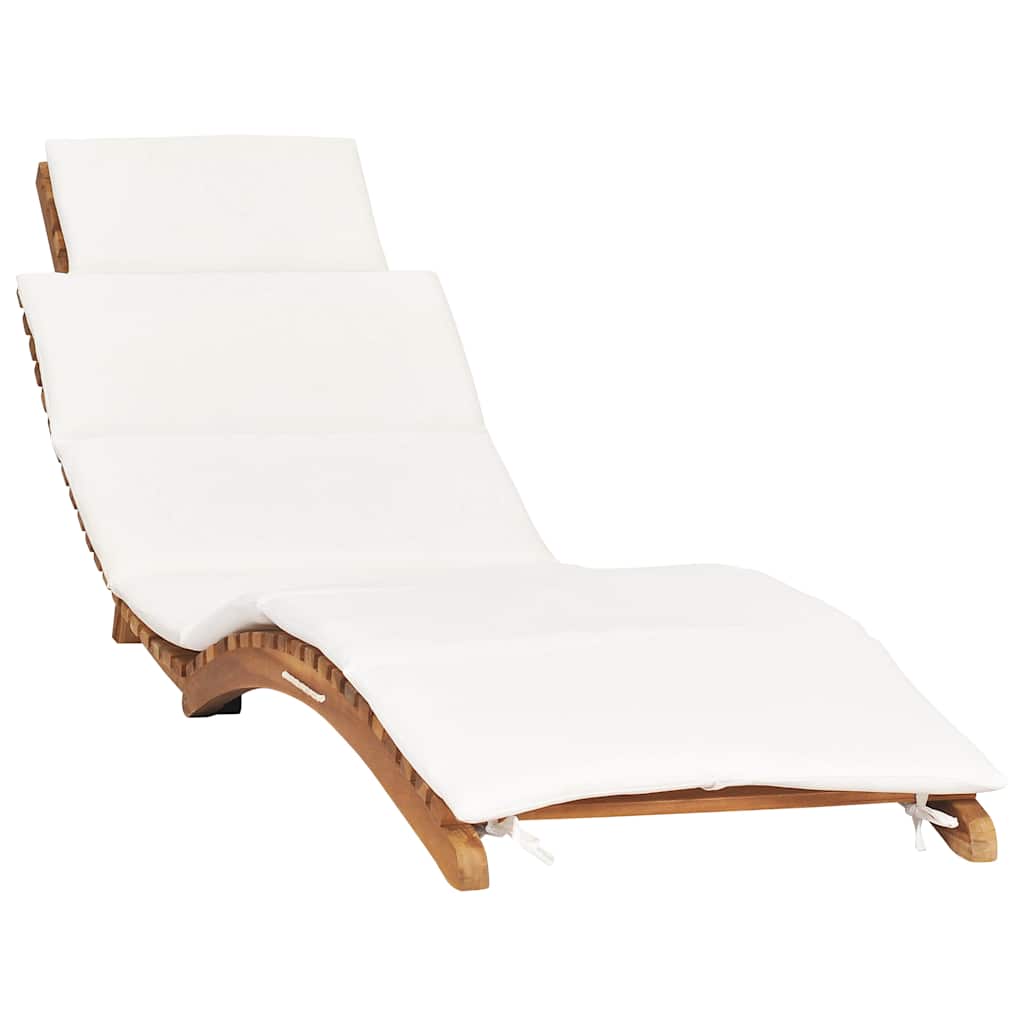 Folding Sun Lounger with Cream White Cushion, Solid Teak Wood