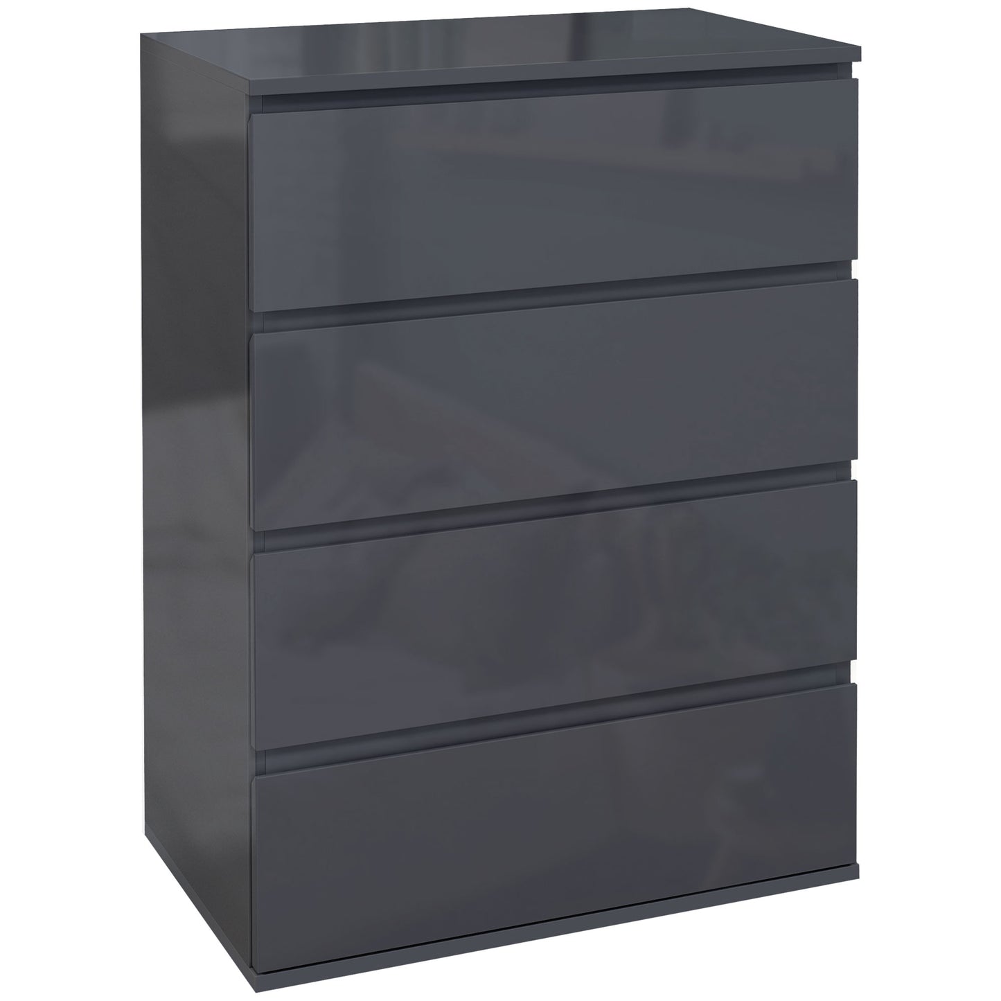 High Gloss Chest Of Drawers, 4-Drawer Storage Cabinets, Modern Dresser For Bedroom, Grey