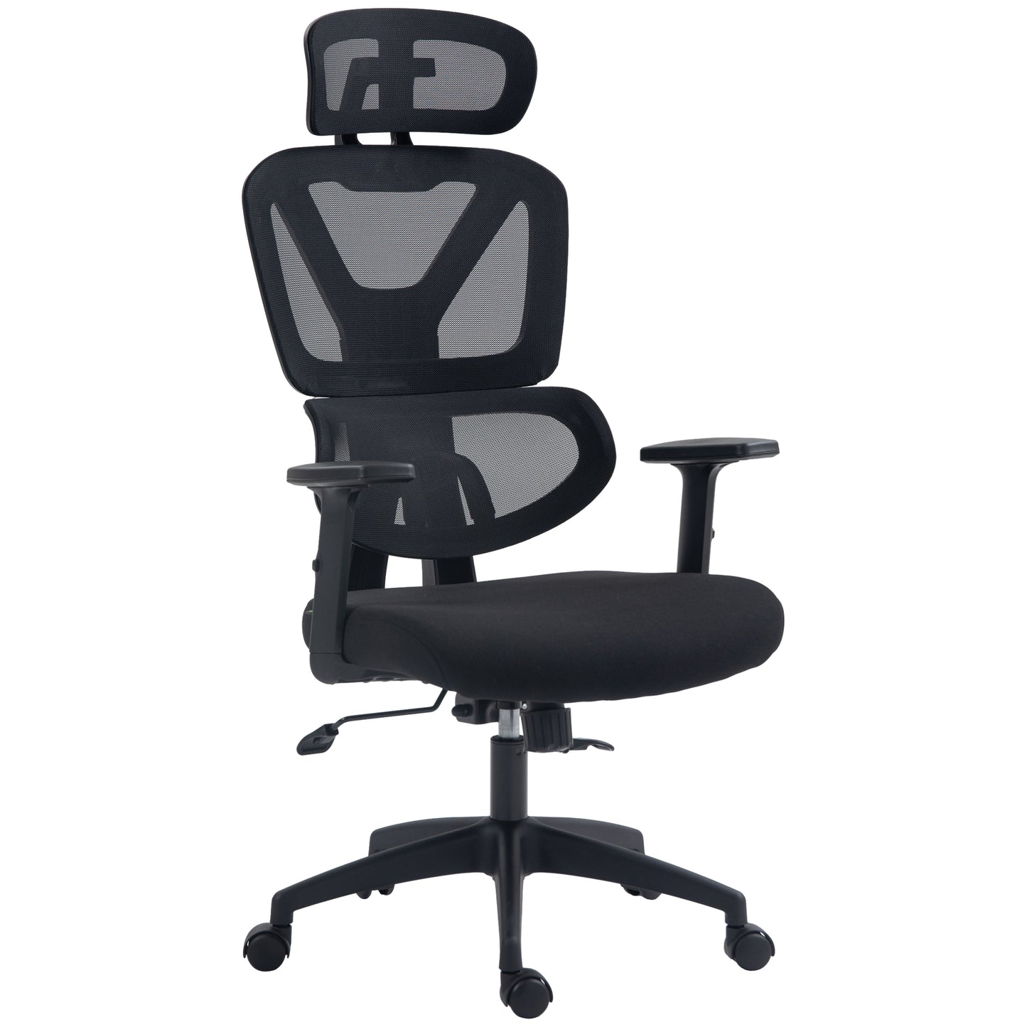 Vinsetto Mesh Office Chair, Height Adjustable Desk Chair With Lumbar Support, Swivel Wheels And Adjustable Headrest, Black