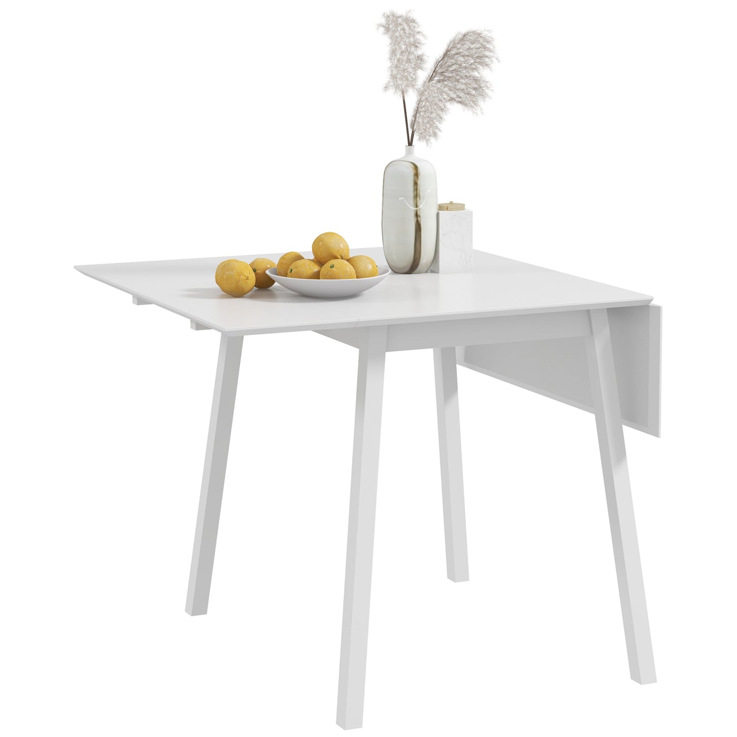 Solid Wood Folding Dining Table, Drop Leaf Table For 2-4 People, Rectangle Kitchen Table For Small Space, White