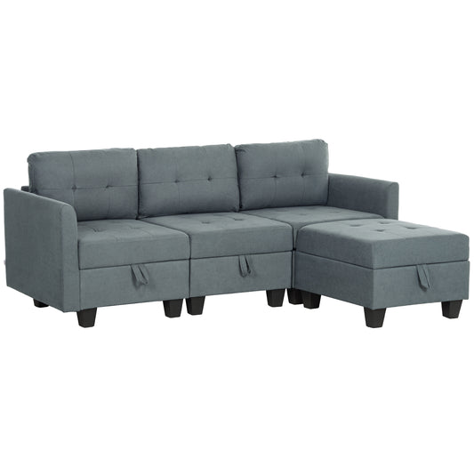 'L' Shape Modular Sofa, With Storage - Dark Grey