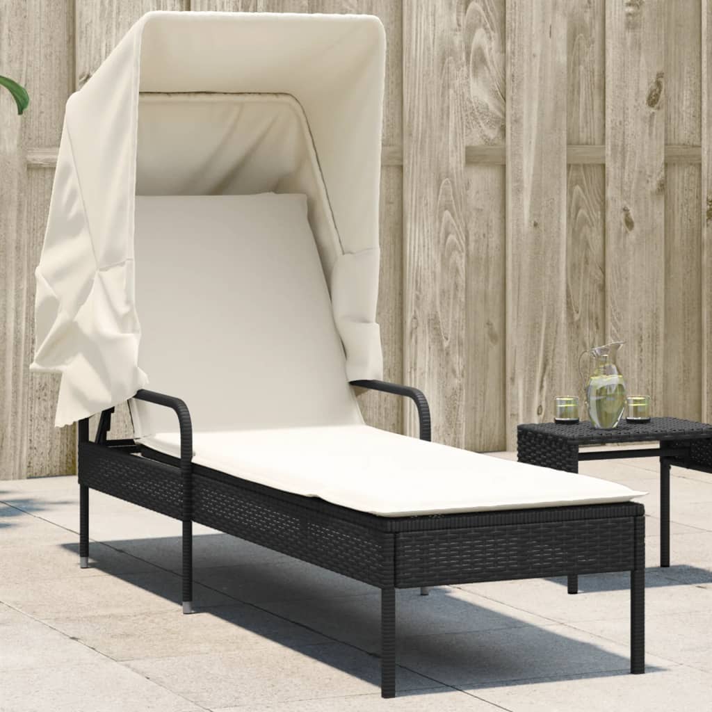 sun lounger with canopy, poly rattan,   sun lounger