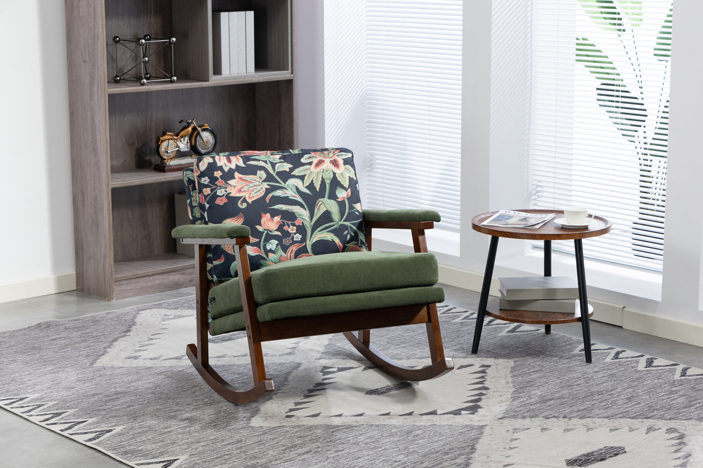 Mid Century Modern Accent Chair ,rocking Chair With Wood Frame, Upholstered Living Room Chairs , Reading Armchair For Bedroom Sunroom