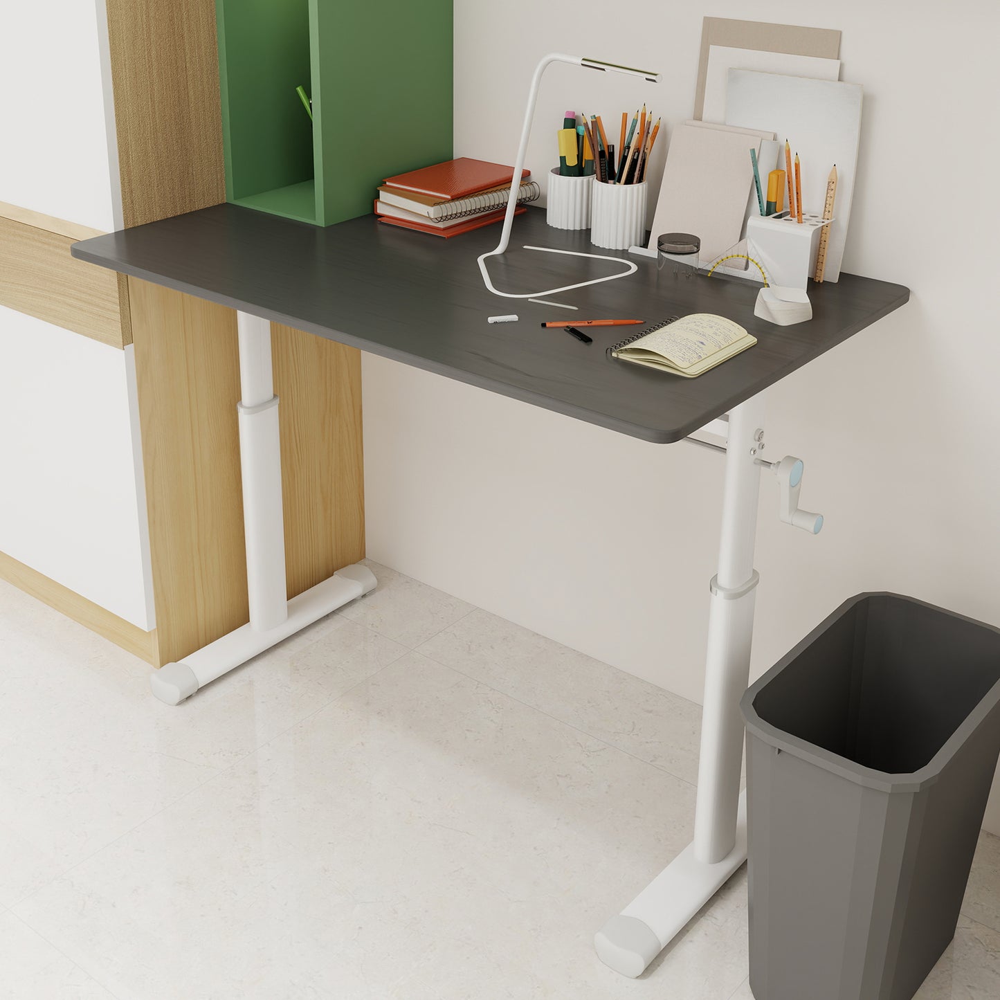 Adjustable Study Desk Suitable For Children And Adults, Height-adjustable, Multi-functional Home Office Desk, Compact Design, Desktop Dimensions 60cm X 100cm, White Frame, Gray Tabletop.