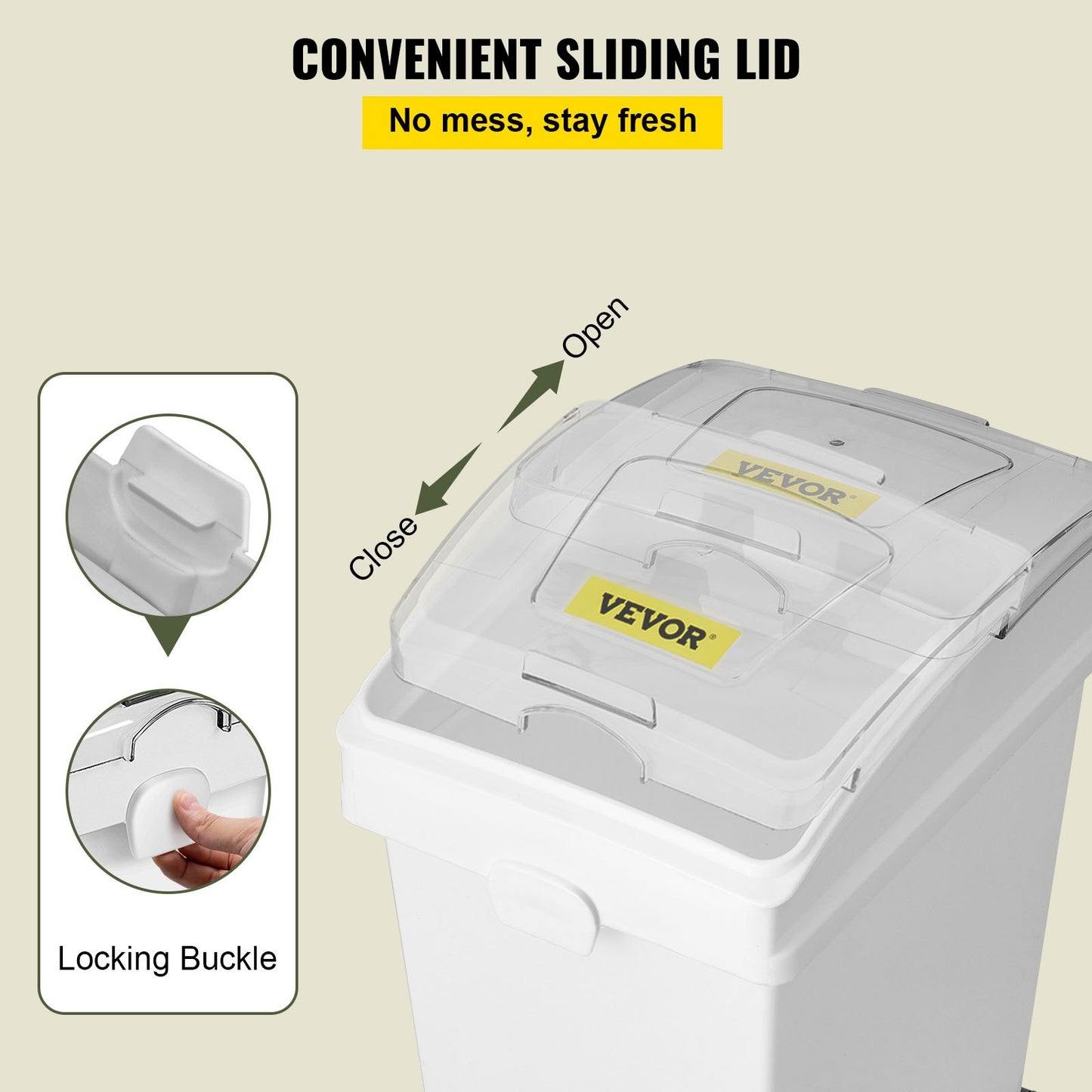 Ingredient Bin, 5.2 Gallons Capacity Ingredient Storage Bin, 3 Pcs Set, PP Material Flour Bins On Wheels, White Shelf Ingredient Bin With Scoop And Sliding Lid, Commercial Storage Bins