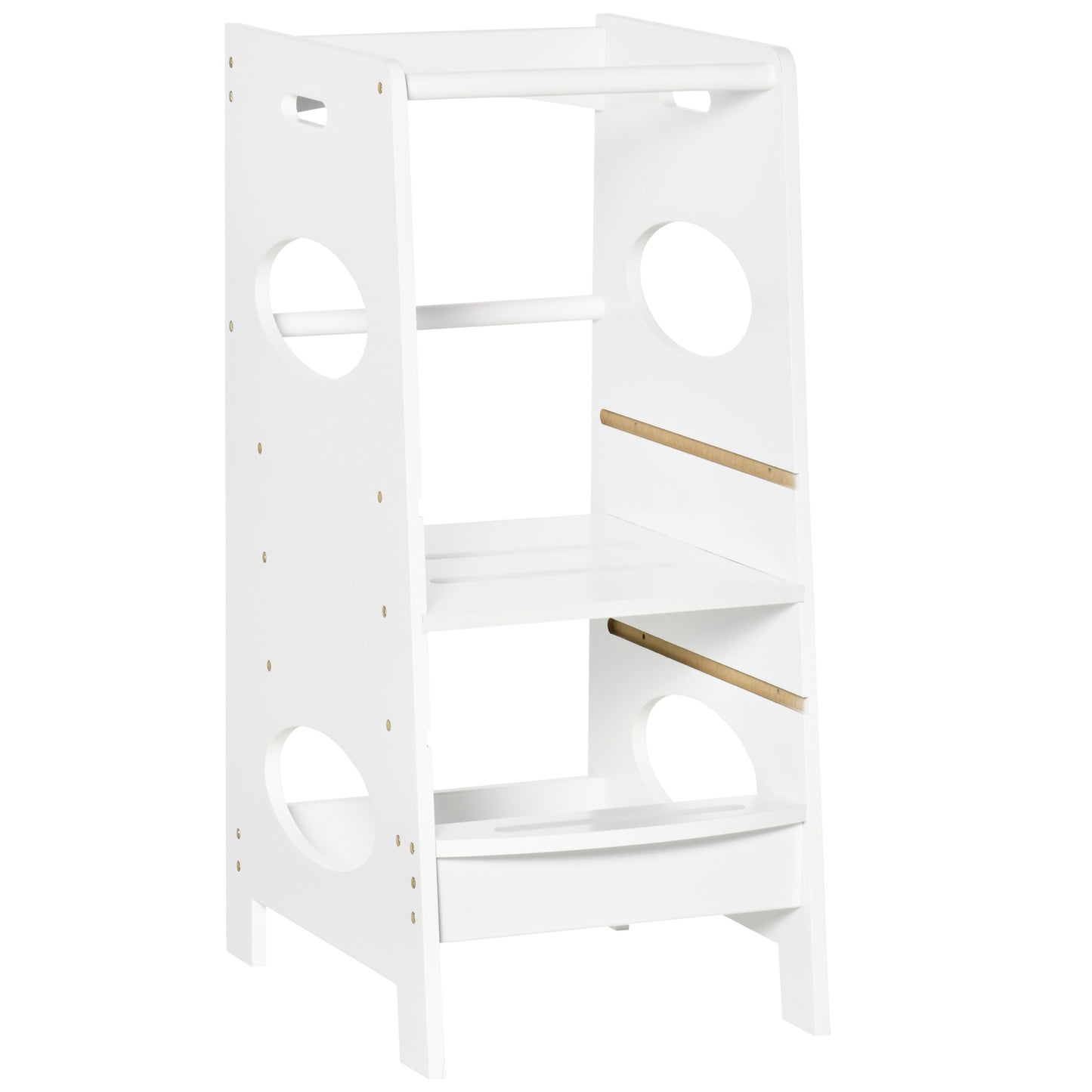 Toddler Step Stool Kids Adjustable Standing Tower With Safety Rail For Kitchen Counter White