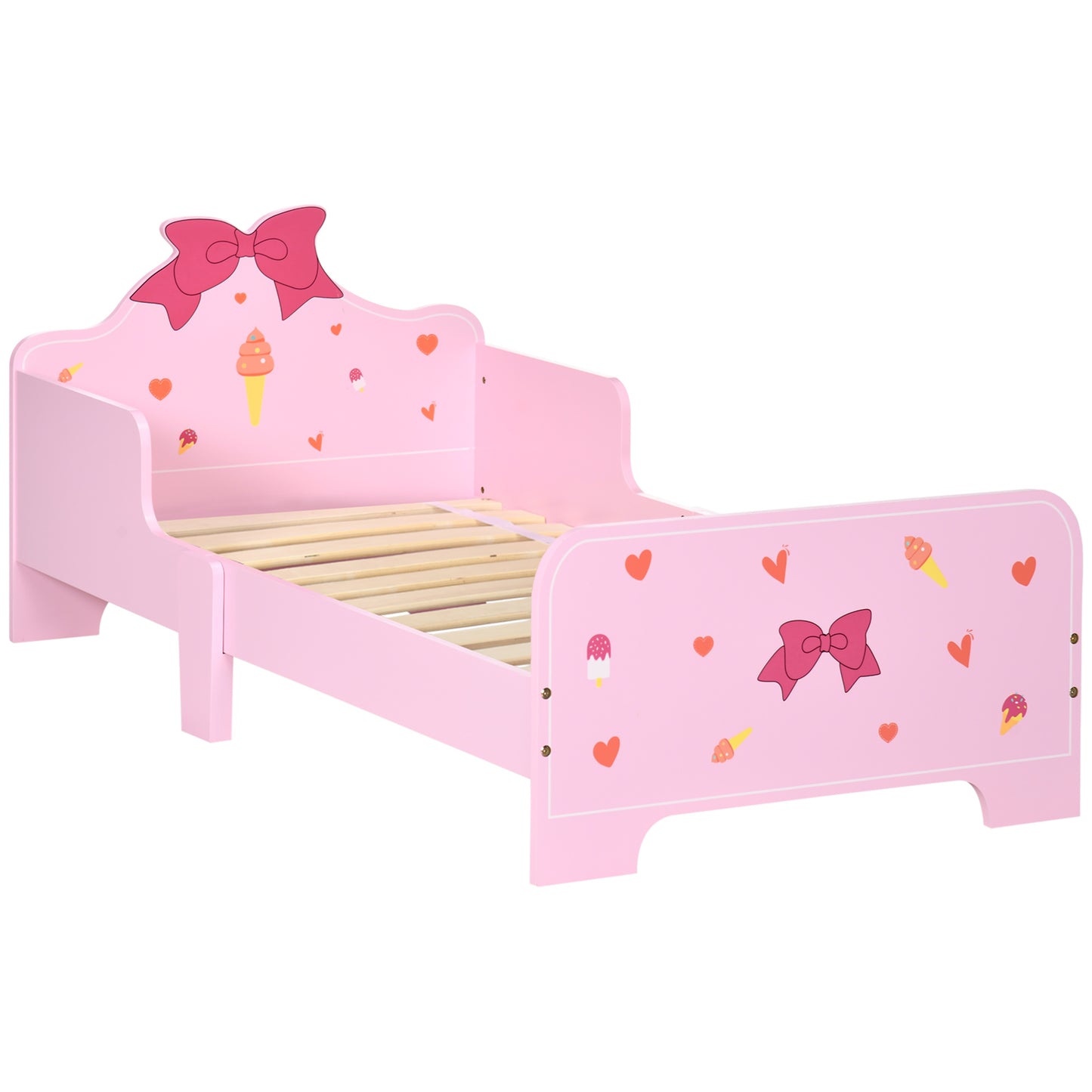 ZONEKIZ Princess-Themed Kids Toddler Bed W/ Cute Patterns, Safety Rails, For Ages 3-6 Years - Pink