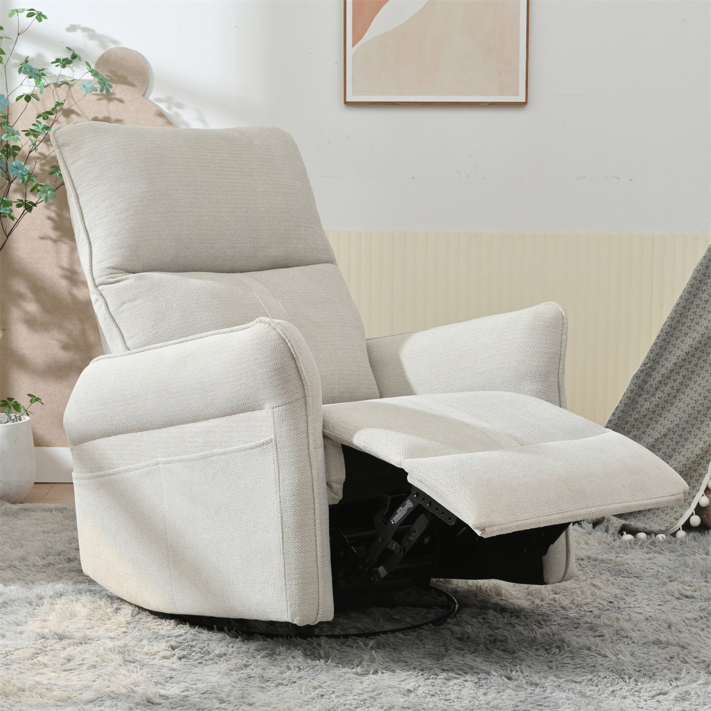 360 Swivel Rocker Recliner Chair,Swivel Nursery Rocking Chair WPull Ring,Glider Chair,Modern Rocking Swivel Recliner Chair For Bedroom,Living Room Chair Home Theater Seating  Fabric Gray-360Swivel