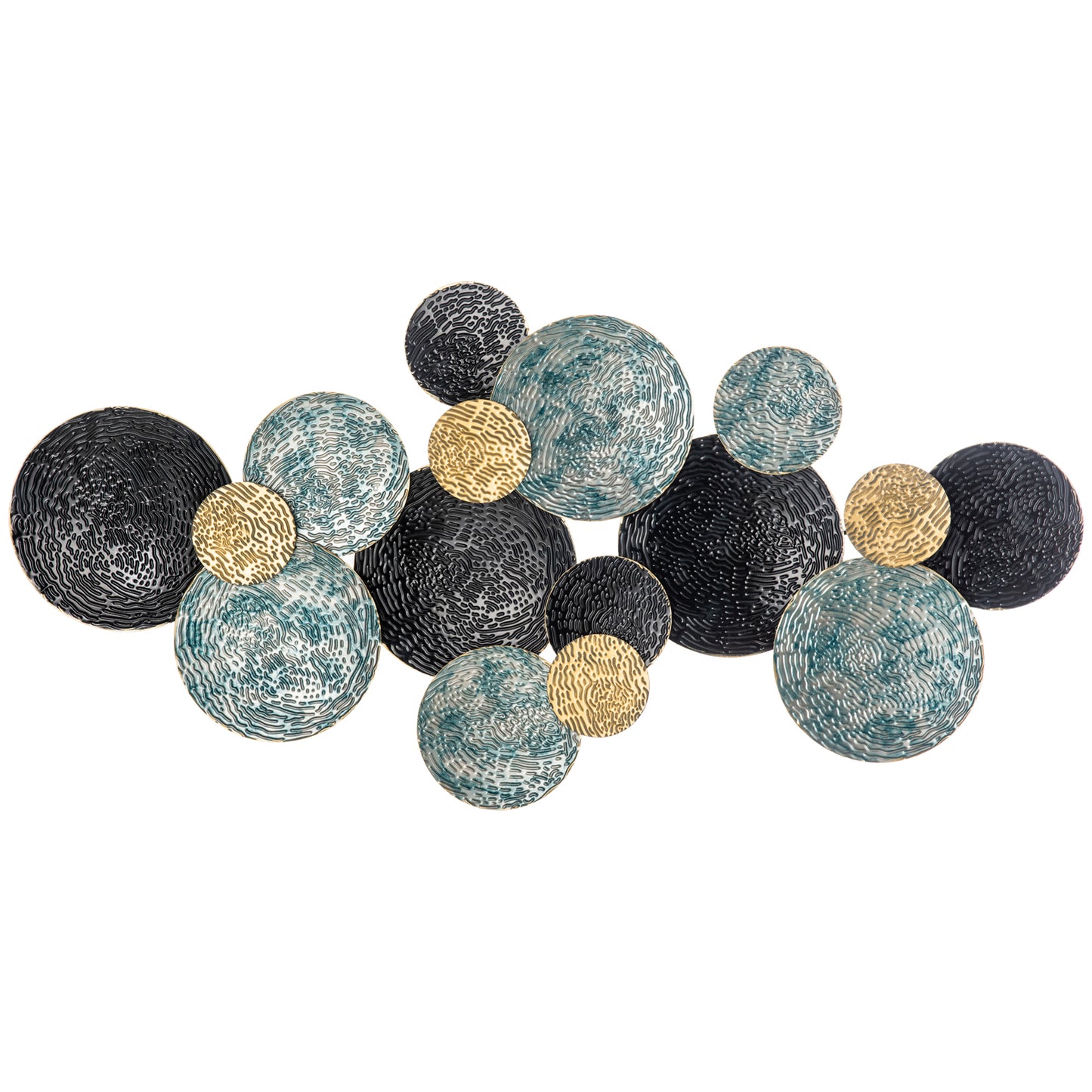 3D Metal Wall Art Modern Circle Hanging Wall Sculptures Home Decor For Living Room Bedroom Dining Room, Blue Black Gold