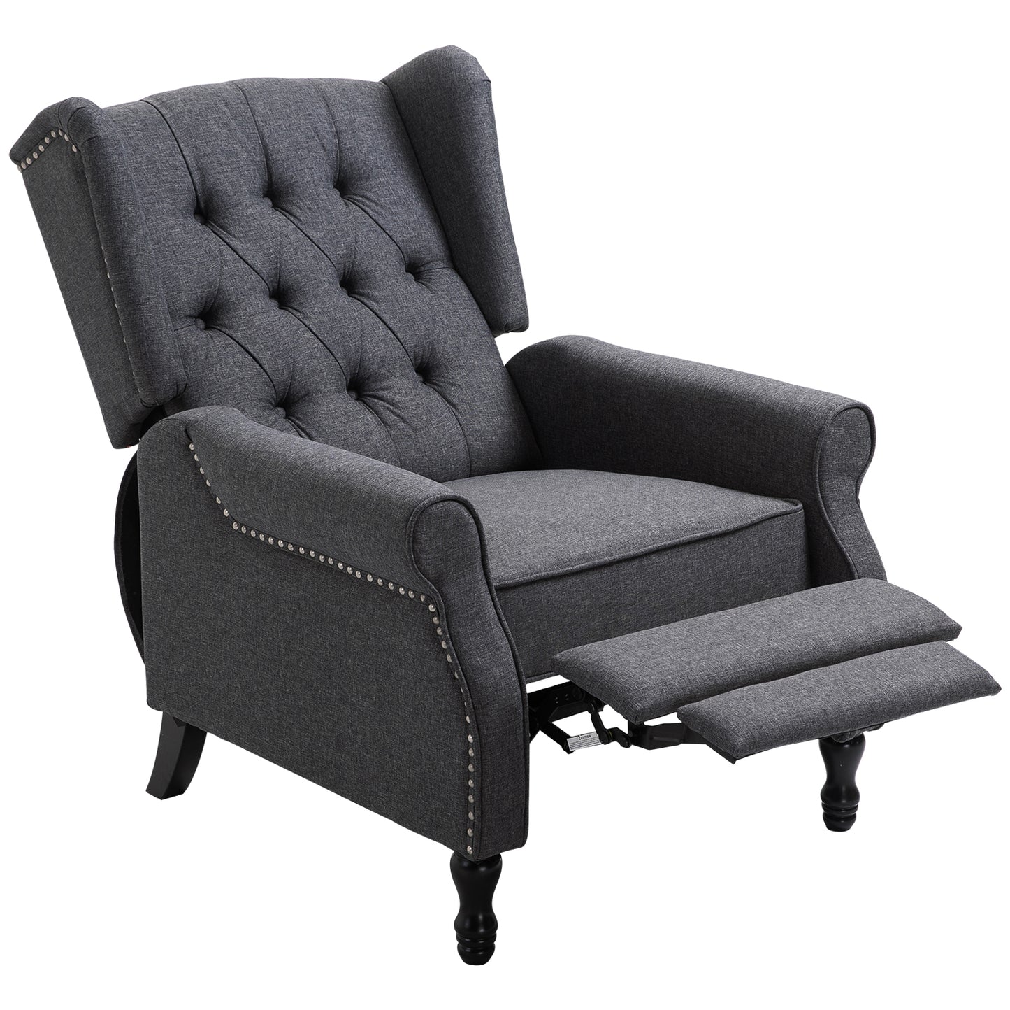 Recliner Armchair, Vintage Reclining Chair With Nail Head Trim, Wingback Chair With Button Tufted Back And Footrest, For Living Room, Dark Grey