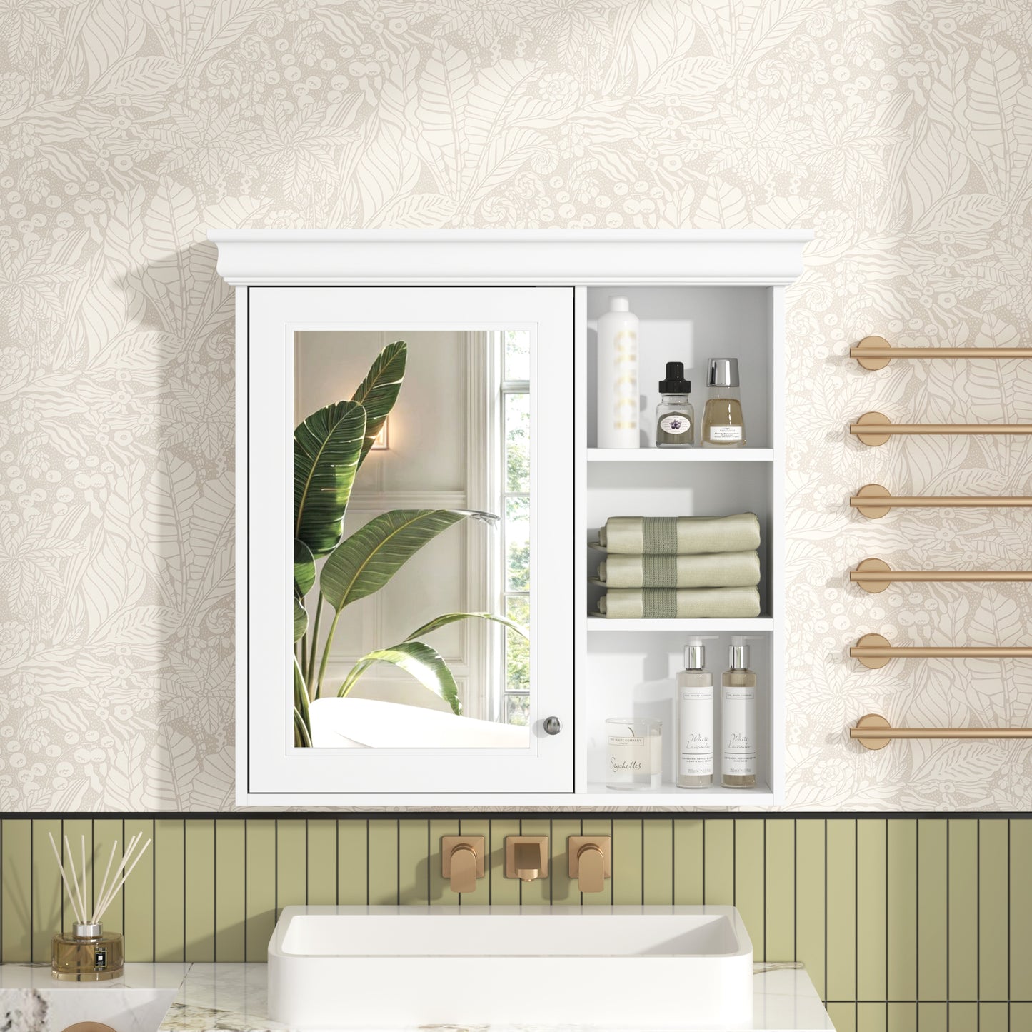 30'' X 28'' Bathroom Medicine Cabinet With Mirror, Wall Mounted Mirror Cabinet With Storage Organizer, Over The Toilet Storage White Storage Cabinet For Bathroom
