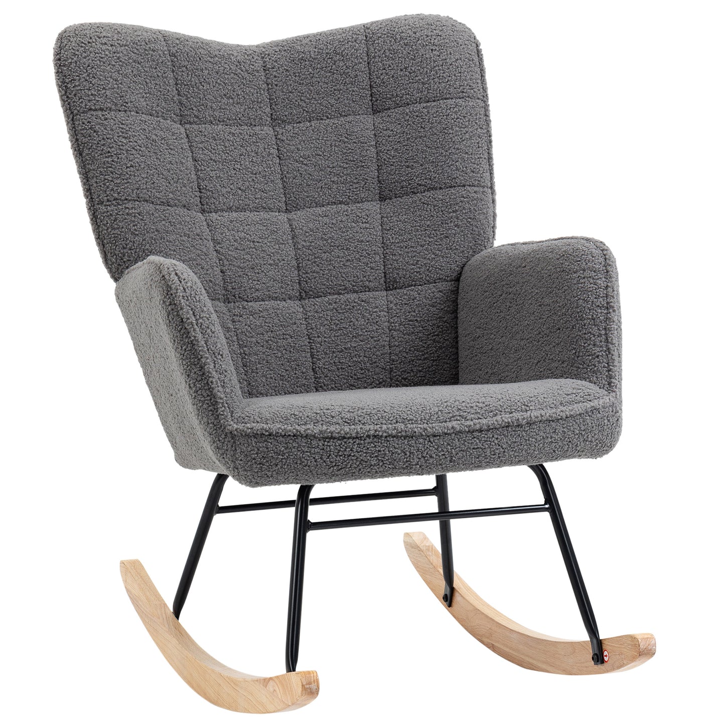 Berber Fleece Nursery Glider Rocker For Nursing, Wingback Rocking Chair For Living Room, Dark Grey