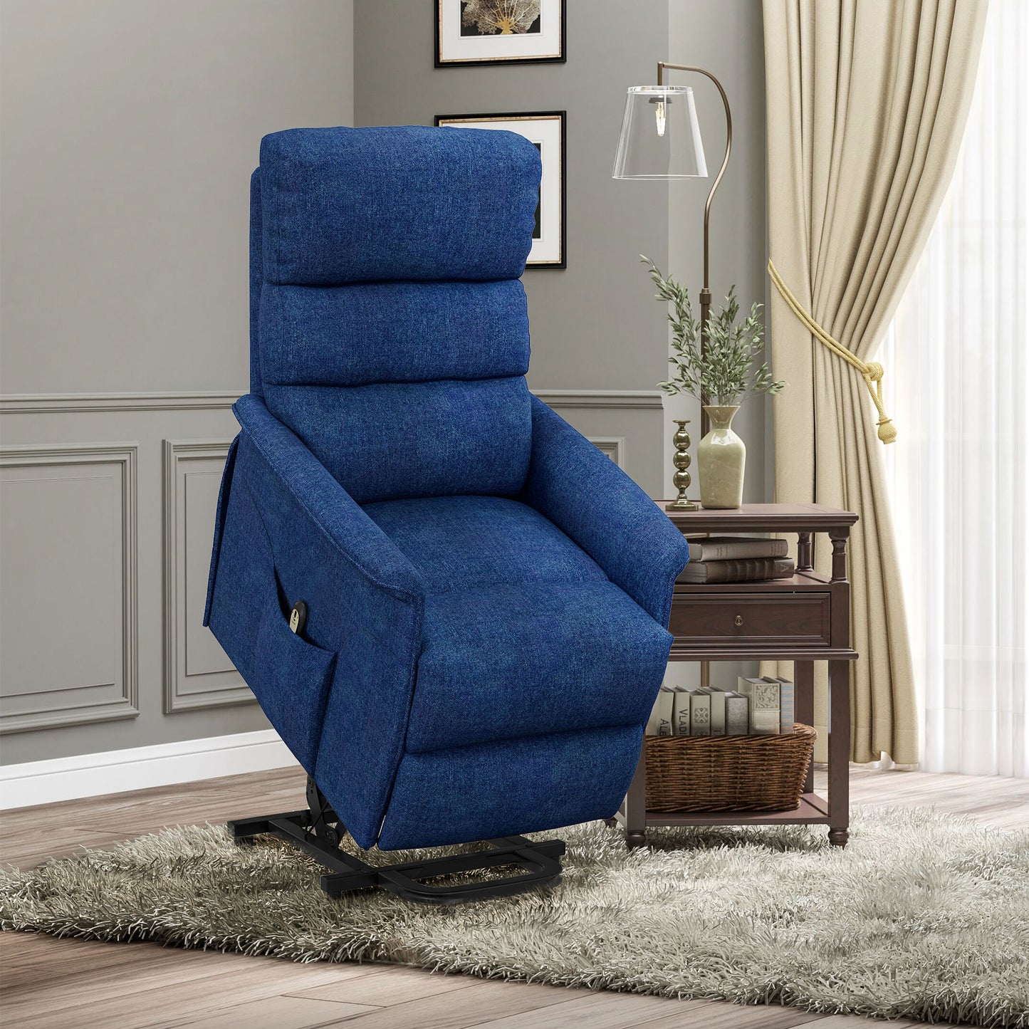 Power Lift Chair for Seniors, Electric Lift Recliner Chair with Remote Control, Side Pockets for Living Room, Dark Blue